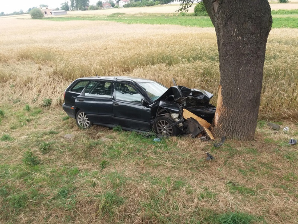 Zasnął za kierownicą. Uderzył w drzewo