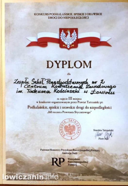 III miejsce młodzieży z Blichu w konkursie historycznym
