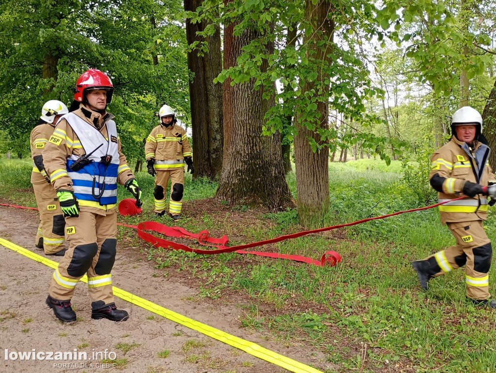 Ćwiczenia gaśnicze strażaków w pałacu w Walewicach
