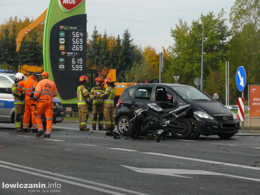 Wypadek w Kompinie. Poszkodowany motocyklista