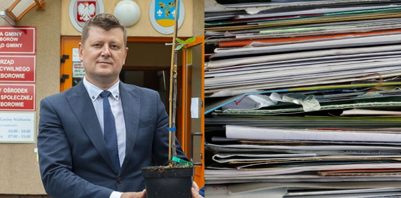 Wójt Jarosław Papuga zachęca mieszkańców do udziału w akcji zbierania makulatury - za to co uda się dzięki niej zarobić gmina kupi m.in. krzewy.