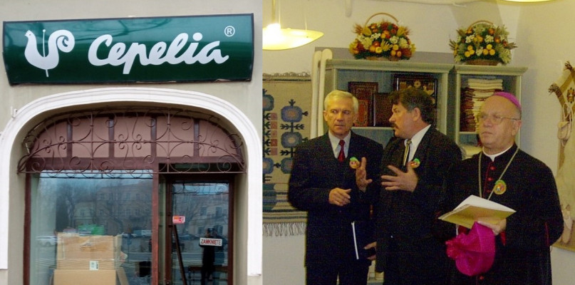 Te dwa zdjęcia dzieli 20 lat. Otwarcie sklepu Cepelia w Łowiczu w 2002 roku oraz pusta witryna sklepowa obecnie. 