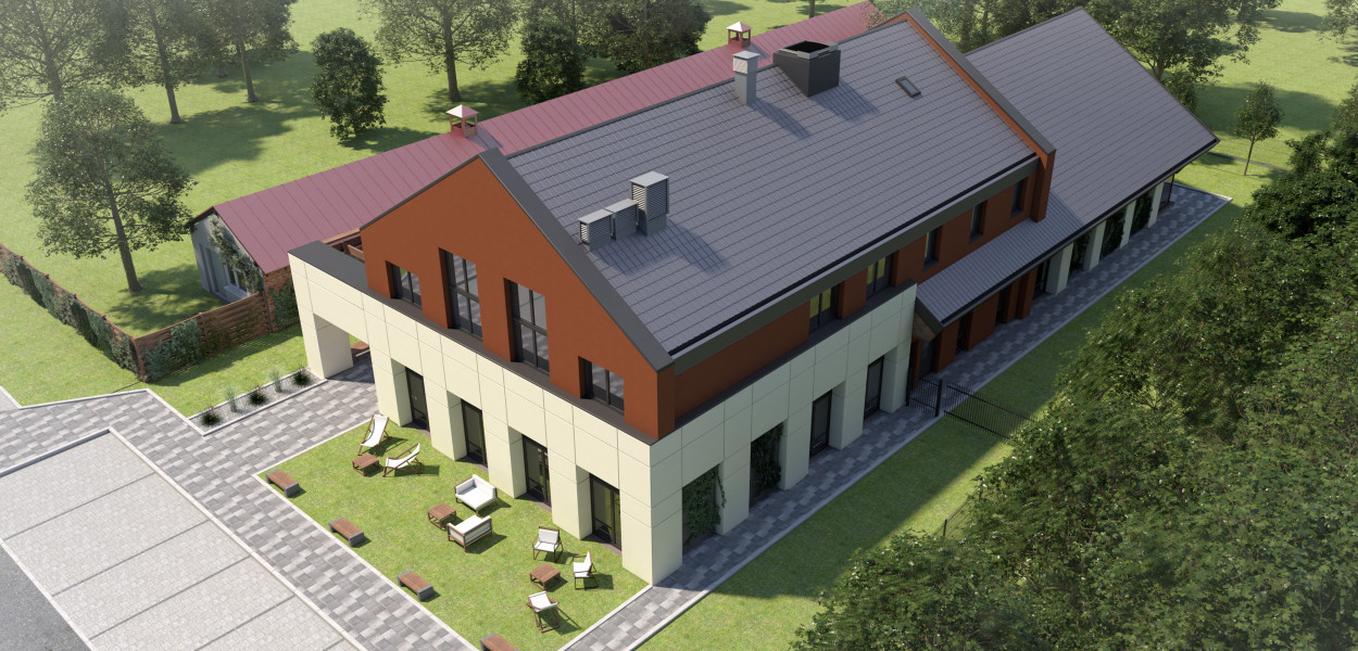 Wizualizacja budynku biblioteki w Nieborowie. proj. Jarosław Śmigiera