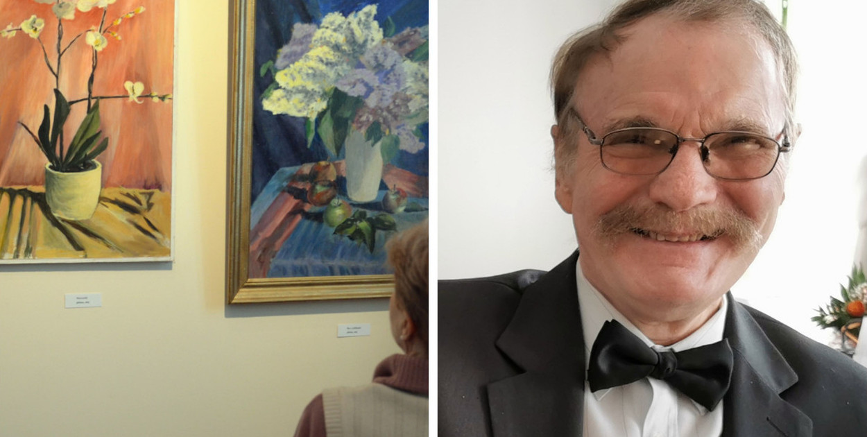 Jerzy Dołhań i jedna z jego prac