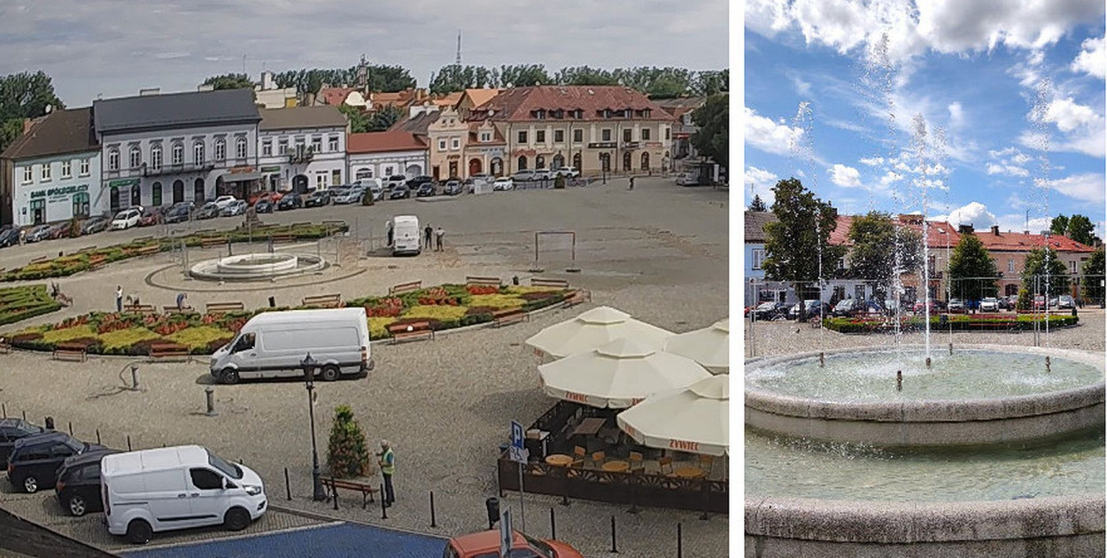 Nowy Rynek w Łowiczu i tryskająca woda z fontanny. Fot. UM Łowicz