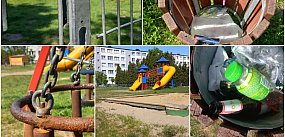 Zaniedbany plac zabaw w centrum Łowicza. Przygnębiające