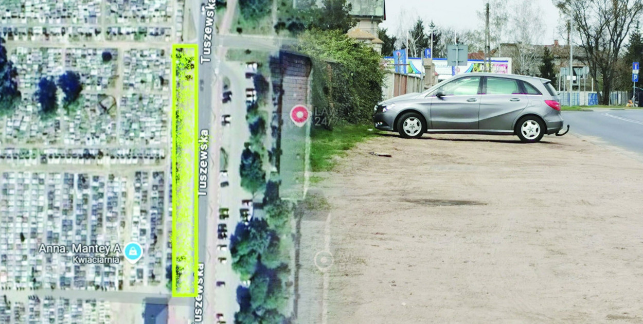Miejsce budowy parkingu przy cmentarzu Emaus - zdjęcie ilistarcyjne - googlemaps i arch. NŁ